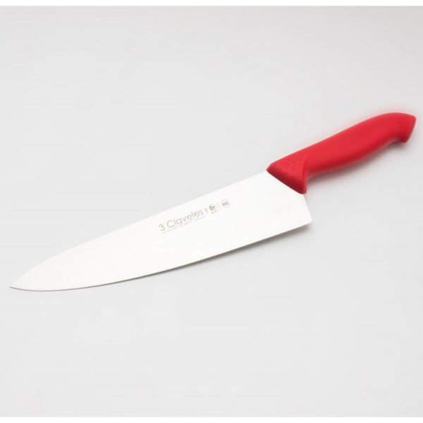 Cuchillo Cocinero 25 Cm Mango Rojo 3 Claveles